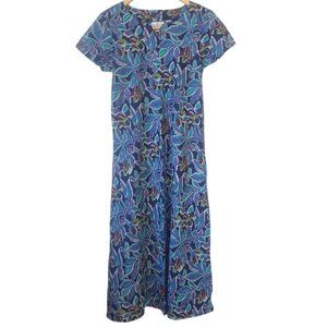 East Artisan Anokhi Dress Floral V Neck Cap Sleeve Sz S Bias Slim Kurta Cotton